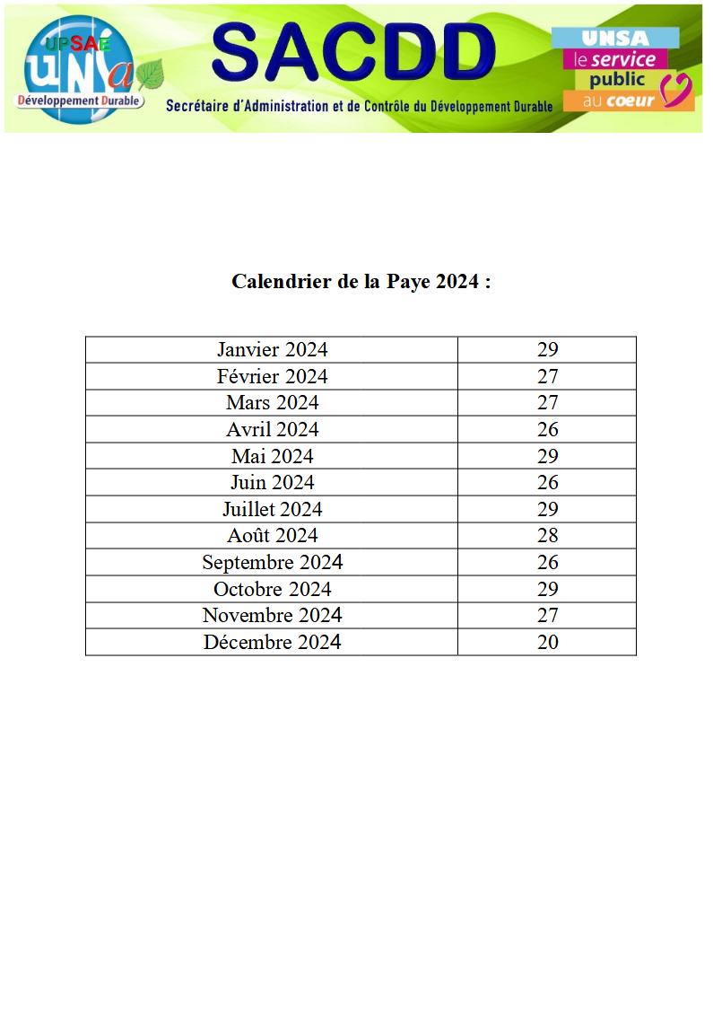 Calendrier paye 2024